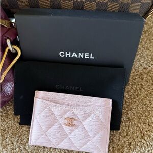 CHANEL Light Pink Quilted Card Holder